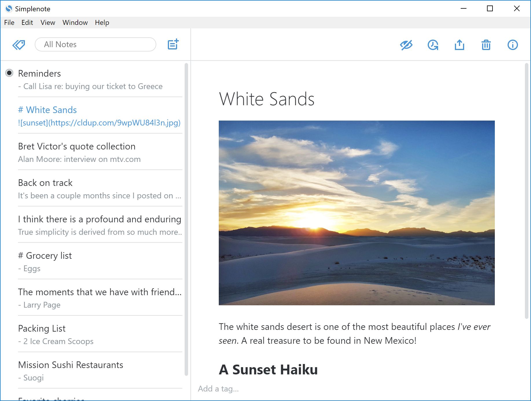 Текстовый редактор Simplenote
