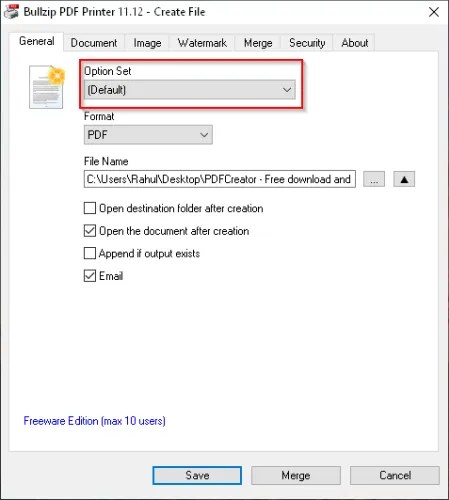 bullzip PDF printer tool