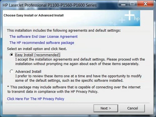 Выбор режима установки
