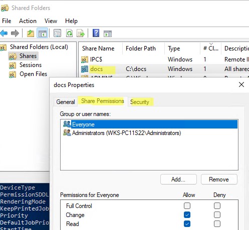 настройка прав доступа к сетевой папке windows