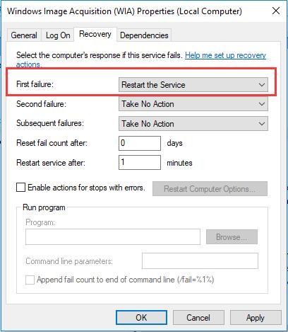 Перезапустите Сервис при первом сбое