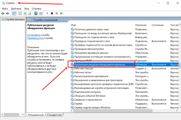 Служба Публикация ресурсов обнаружения функции