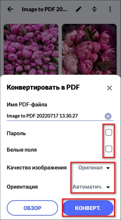 настройка перед конвертацией в мобильной программе