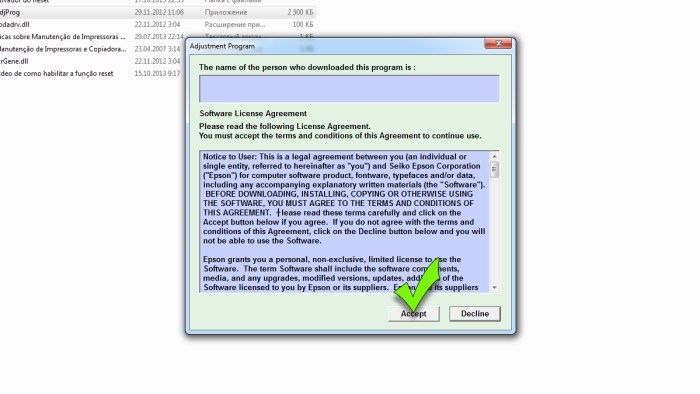 Сброс памперса - интерфейс adjprog