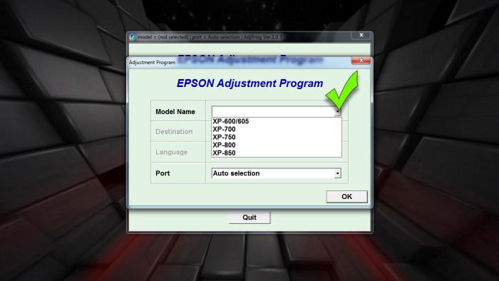 Сброс памперса - в программе выбираем модель принтера